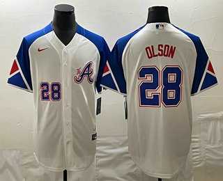 Mens Atlanta Braves #28 Matt Olson Number White 2023 City Connect Cool Base Stitched Jersey->atlanta braves->MLB Jersey